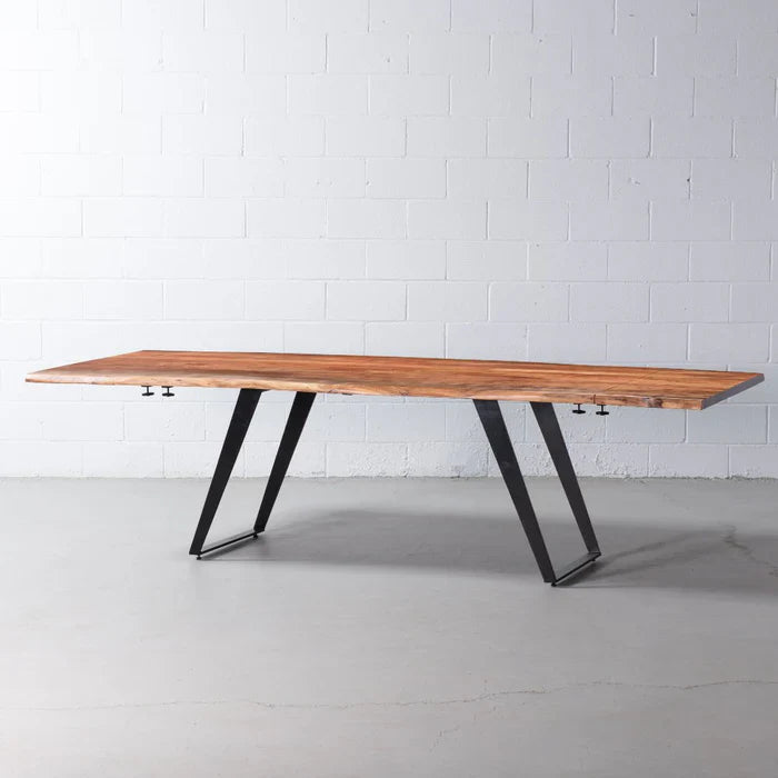 Colton Expandable Dining Table – Acacia Wood with Black Steel Base