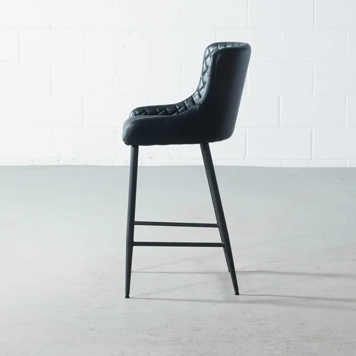 MATEO – Black Leather Bar Stool