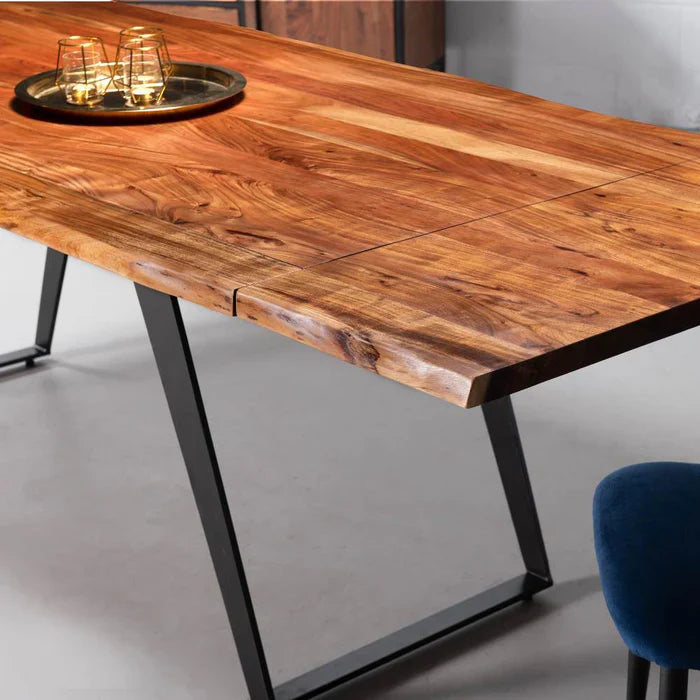 Colton Expandable Dining Table – Acacia Wood with Black Steel Base