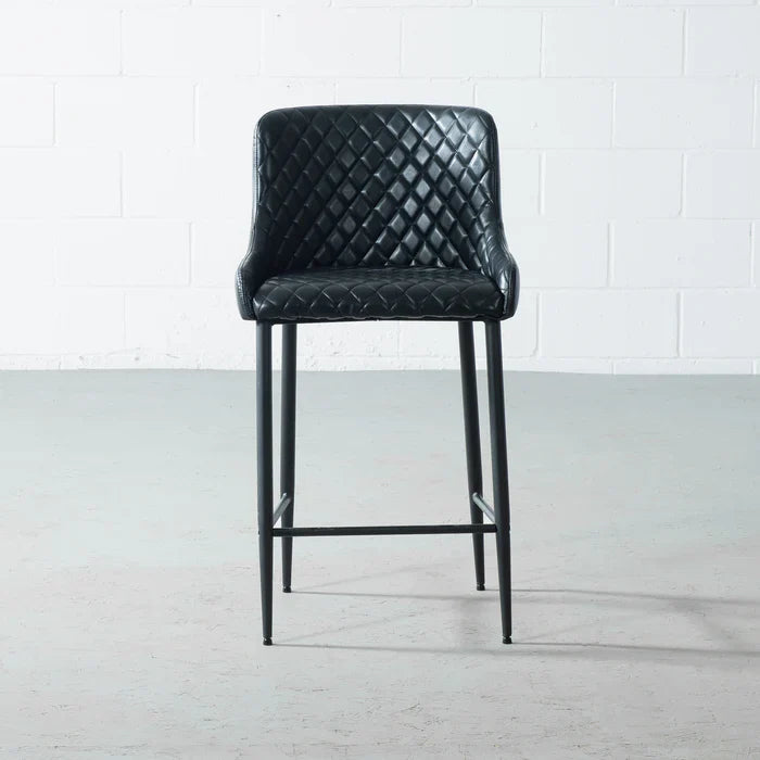 MATEO – Black Leather Bar Stool
