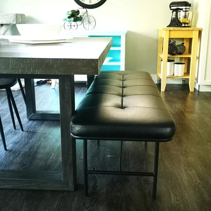 MILAN – Vintage Black Leather Bench with Black Metal Legs