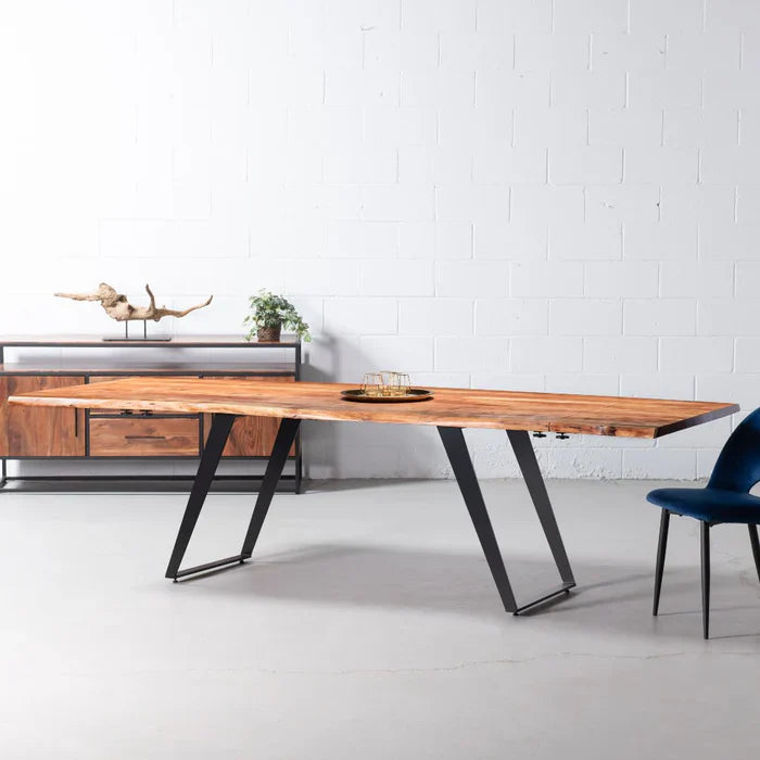 Colton Expandable Dining Table – Acacia Wood with Black Steel Base