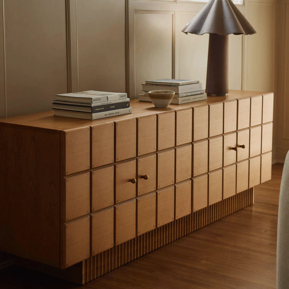 Bront Grid Sideboard – Structured Beauty in Oak