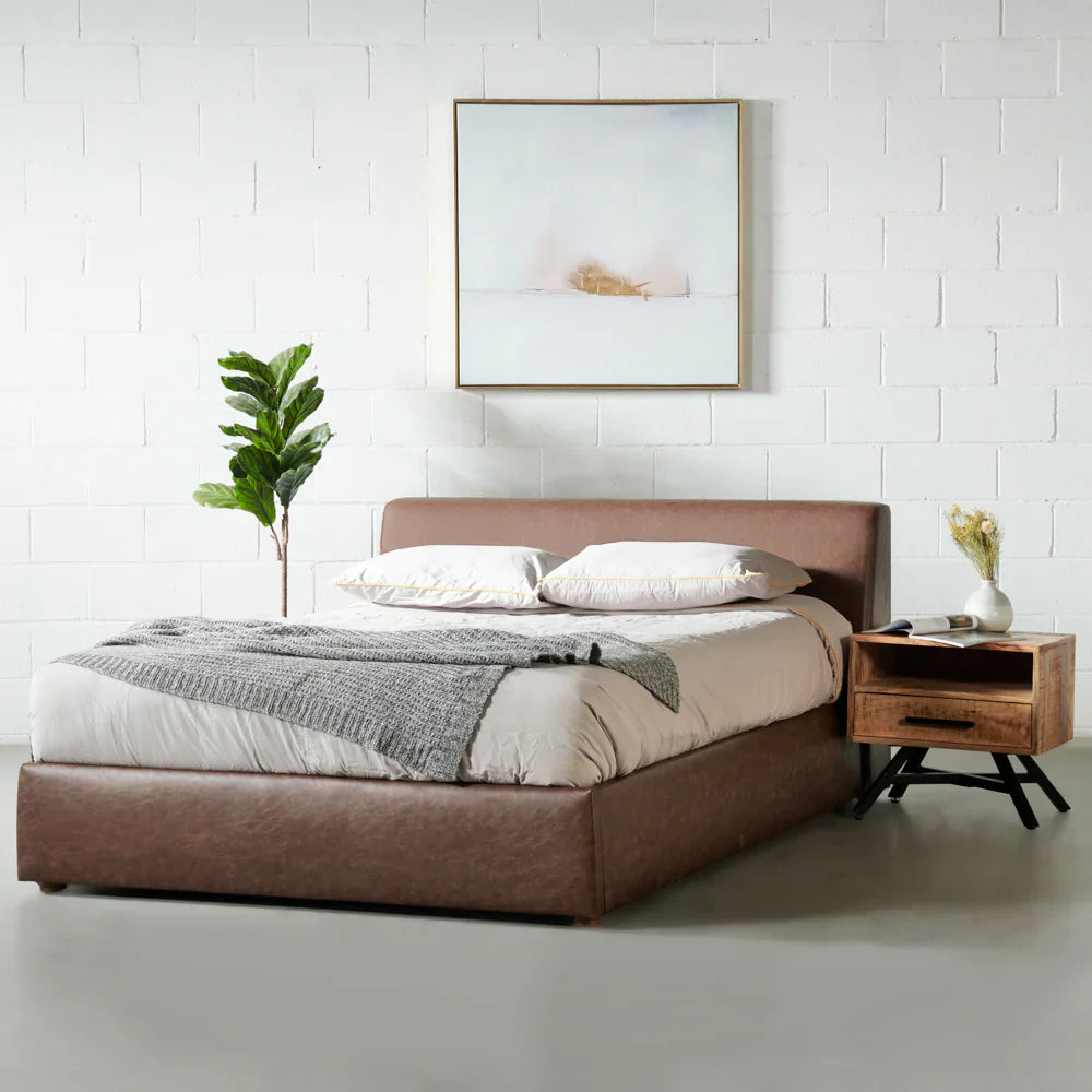 HARPER – Brown Vegan Leather Lift-Up Storage Platform Bed
