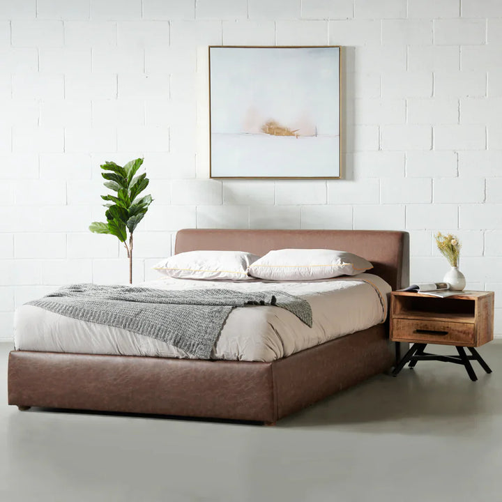 HARPER – Brown Vegan Leather Lift-Up Storage Platform Bed