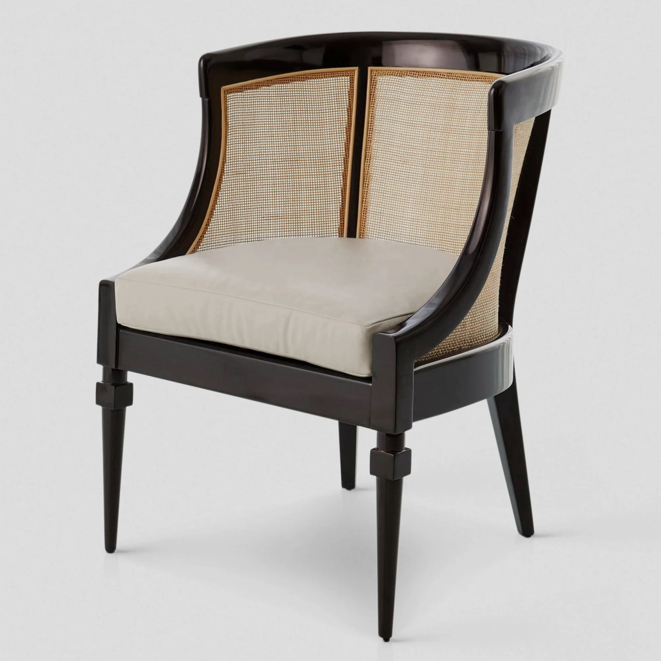 SOREL Cane Barrel Chair – Parisian Poise in Ebony & Natural