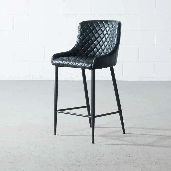 MATEO – Black Leather Bar Stool