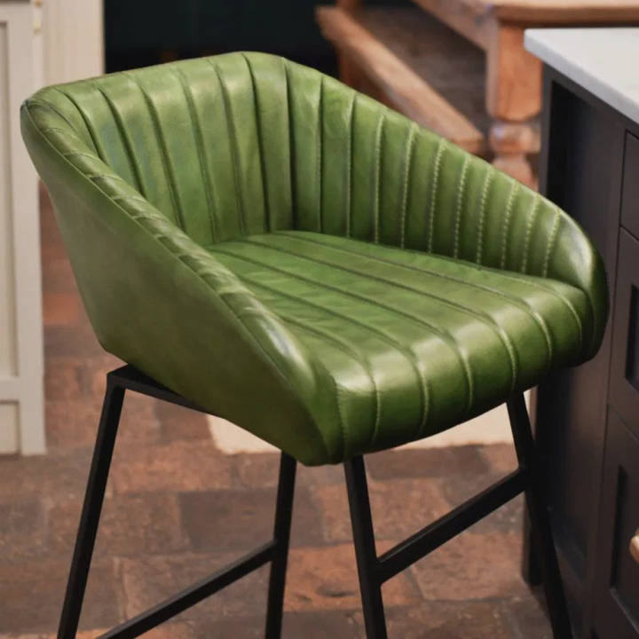 WEXFORD Bar Stool – Tufted Grace in Forest Green Leather