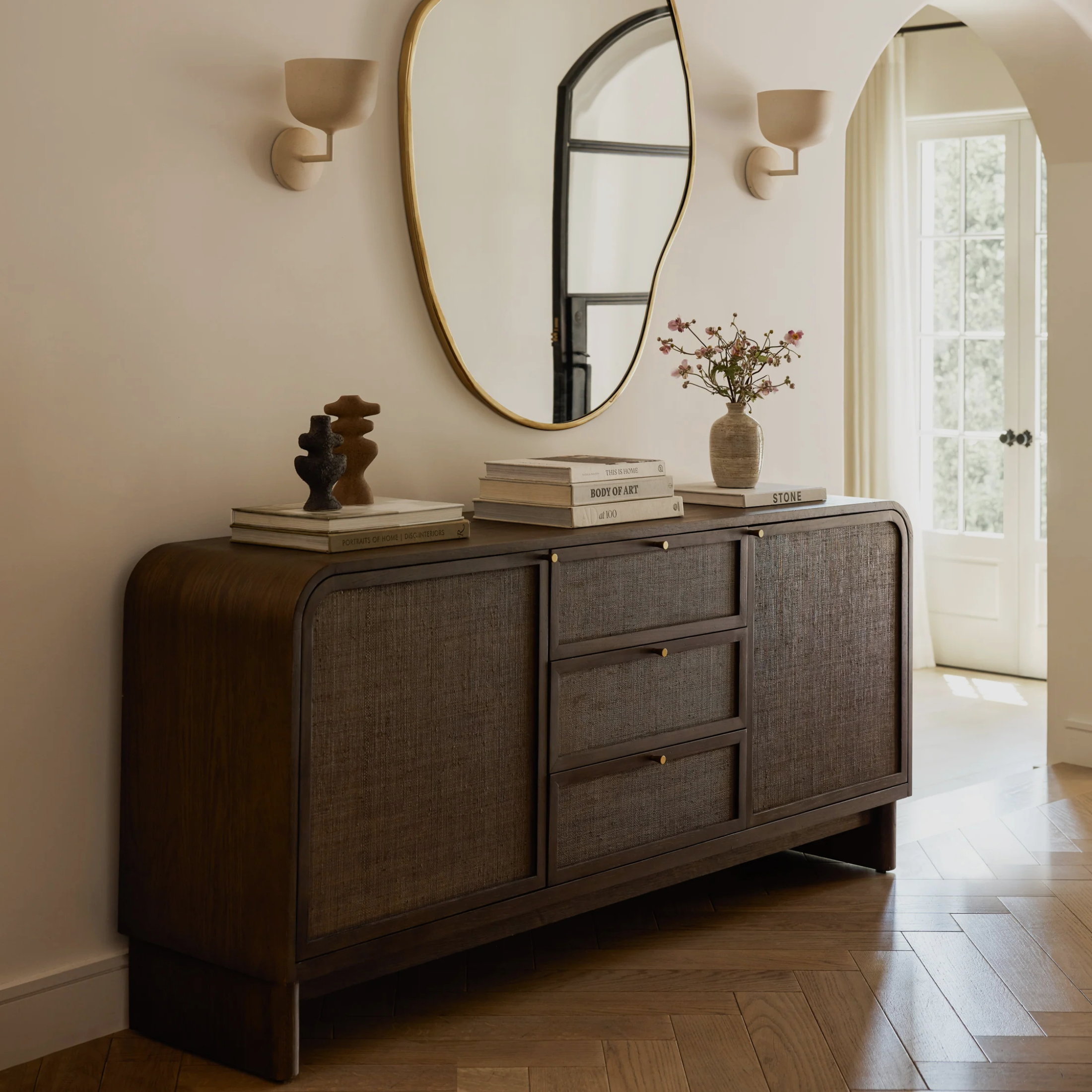 Caligo Cane Sideboard – Dark Walnut Elegance