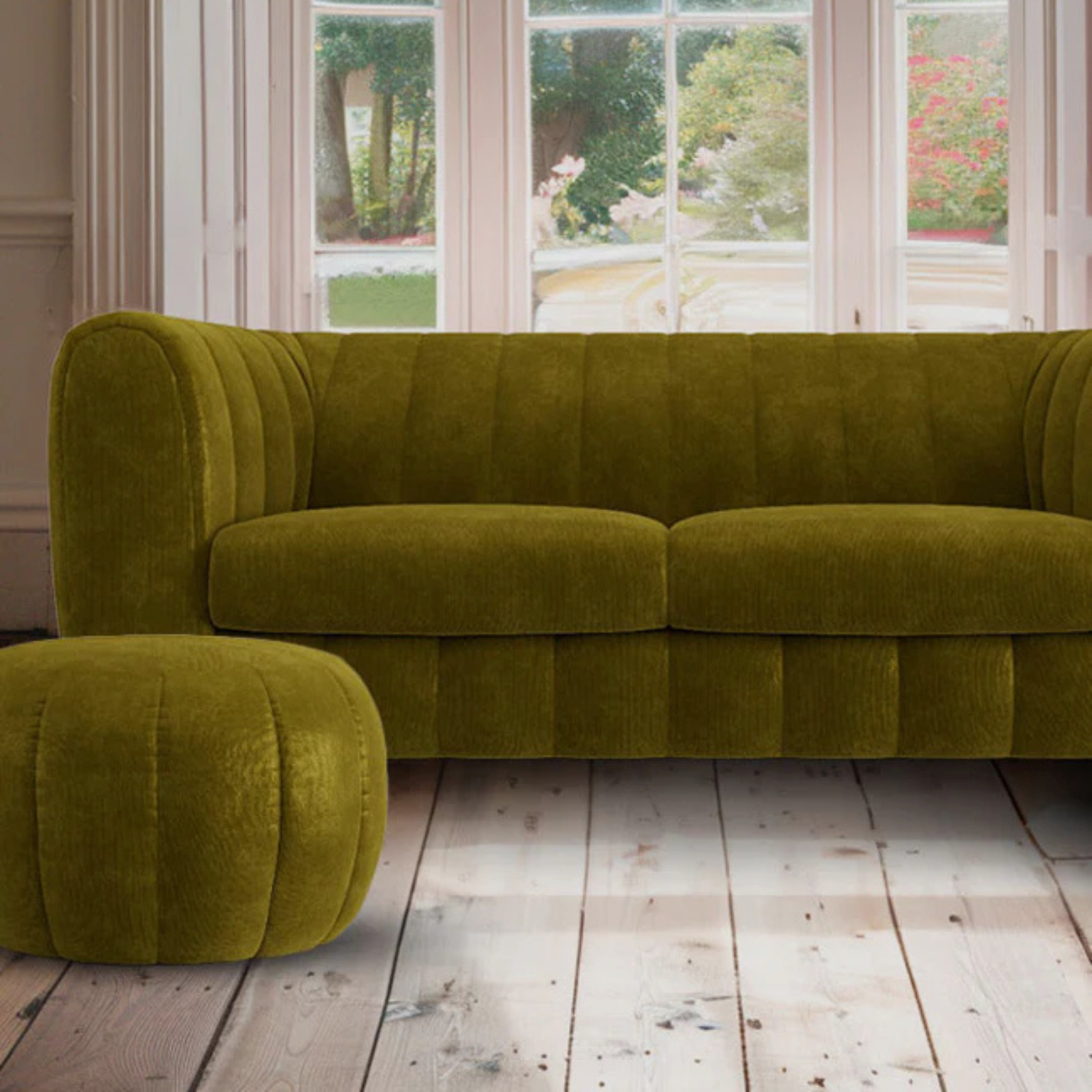 MILO Curved Corduroy Loveseat – Retro Cool in Olive Moss