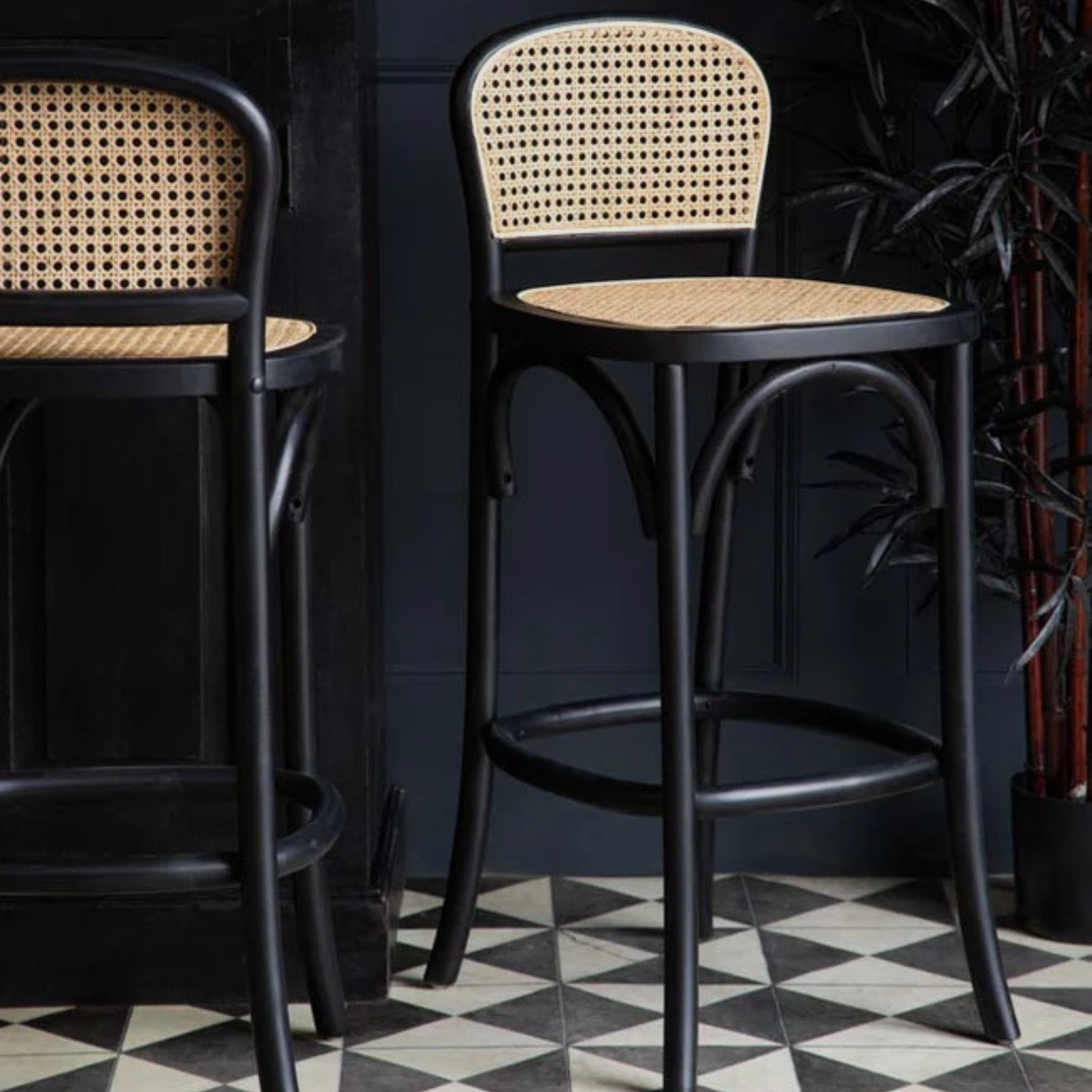 ARLO Bar Stool – Classic Cane in Black and Natural