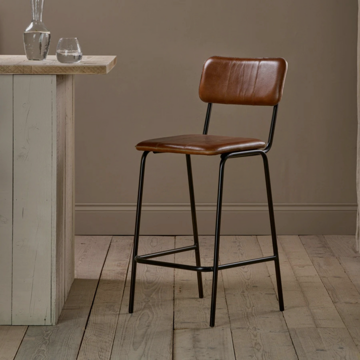 VINTA Leather Bar Stool – Classic Charm, Contemporary Frame