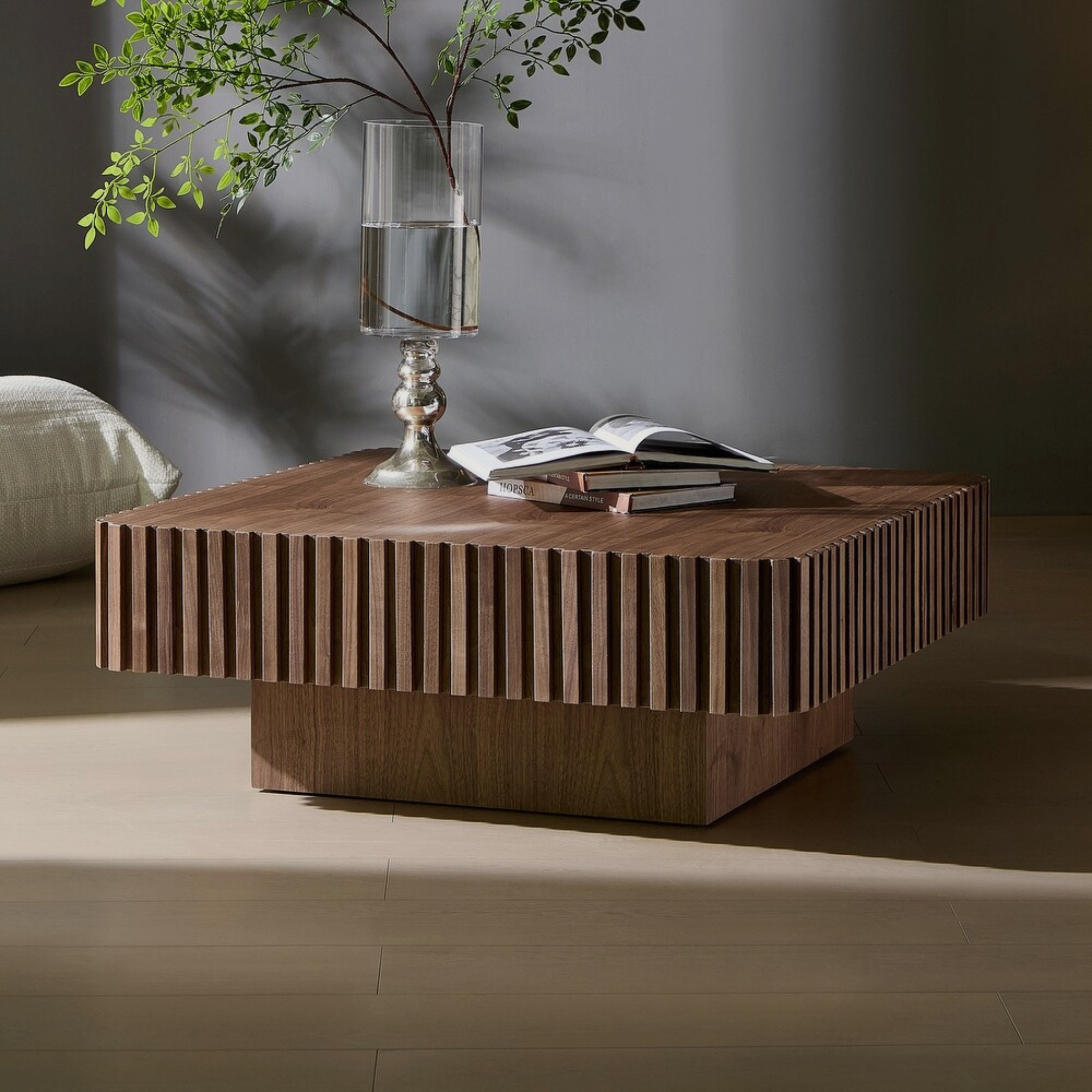 Rivo Coffee Table – Sculpted Boldness in Walnut