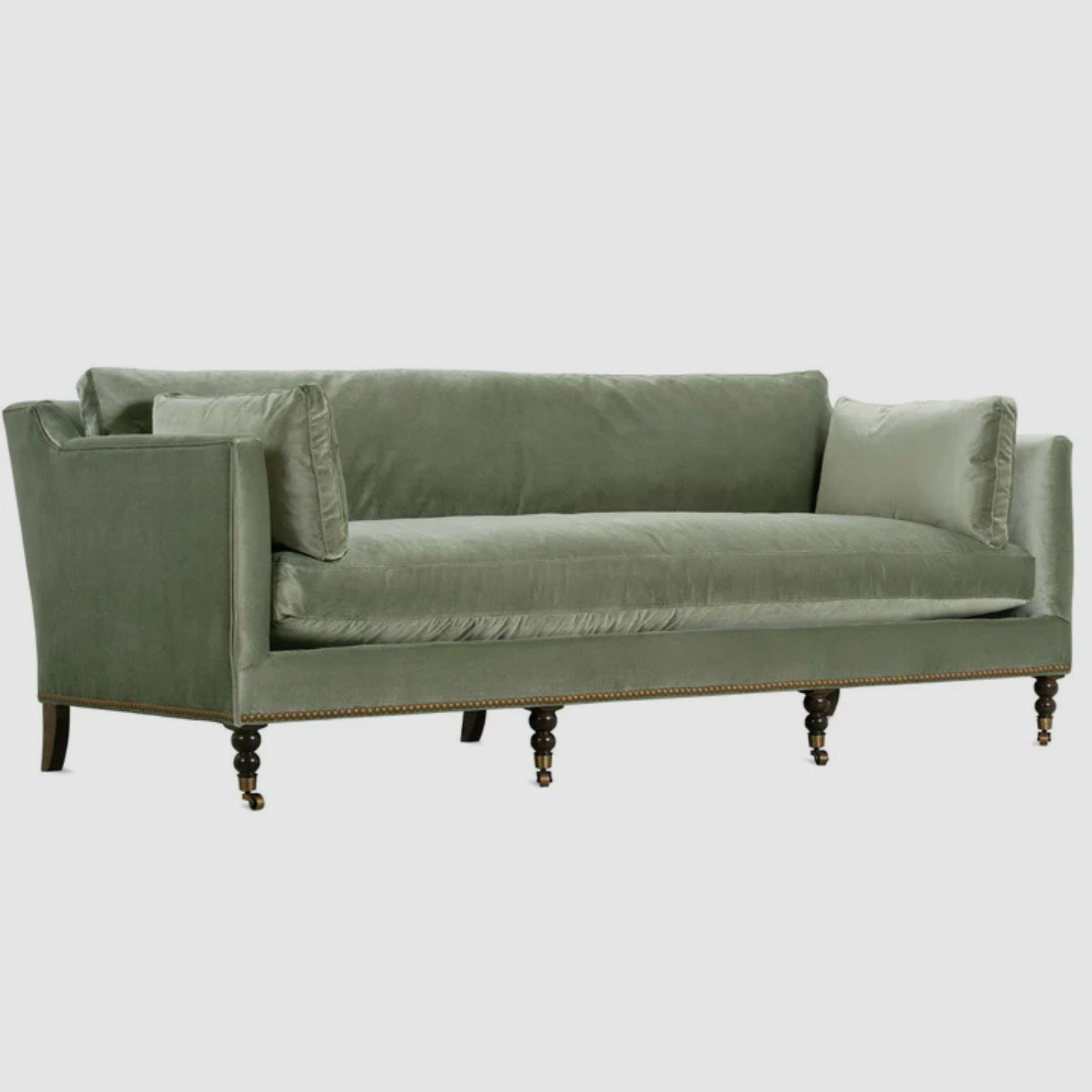 LUCIA Velvet Roll-Arm Sofa – Timeless Grace in Sage Mist