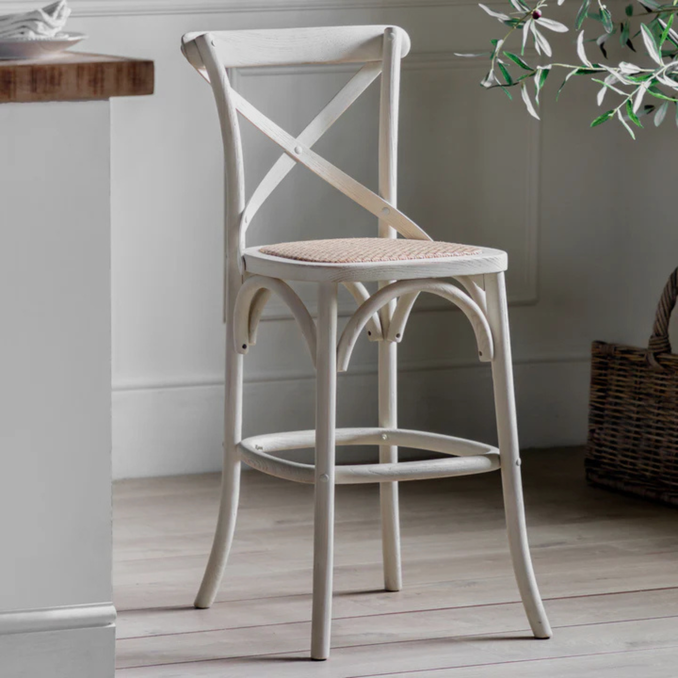 ELDRIDGE Bar Stool – Rustic Grace in Whitewashed Wood