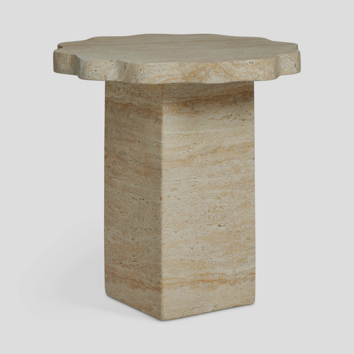 RIAVA End Table – Organic Form in Honed Travertine