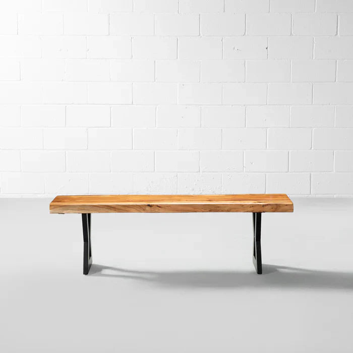 TIME – Acacia Live Edge Bench with Hourglass Black Legs