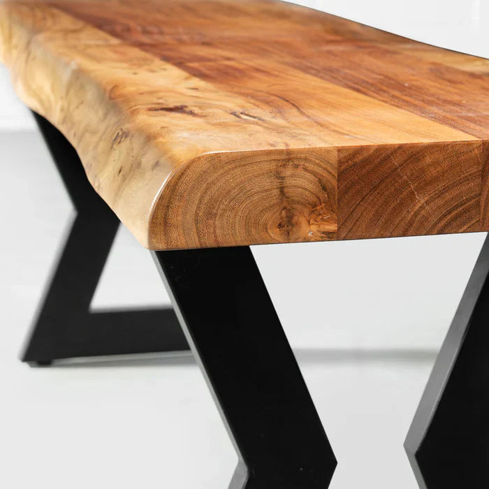 TIME – Acacia Live Edge Bench with Hourglass Black Legs