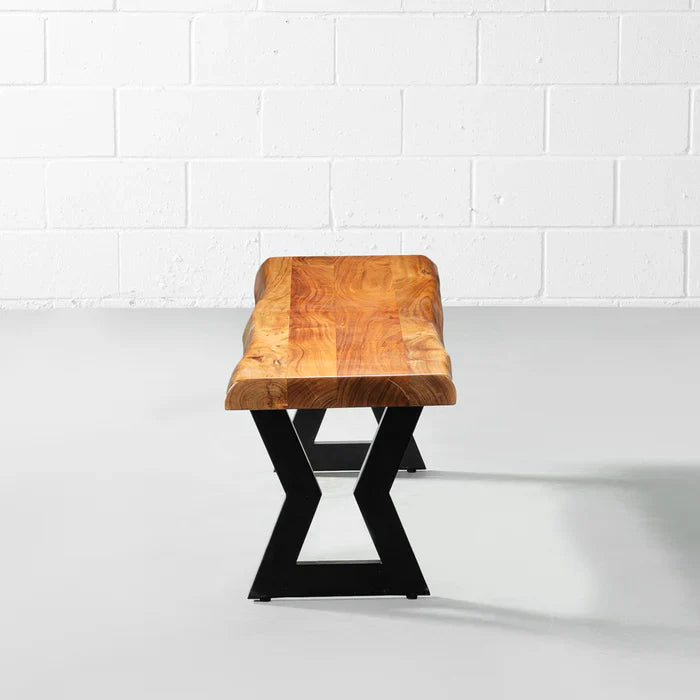 TIME – Acacia Live Edge Bench with Hourglass Black Legs