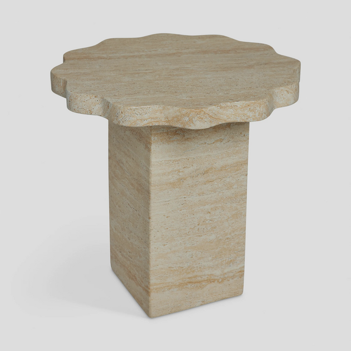 RIAVA End Table – Organic Form in Honed Travertine