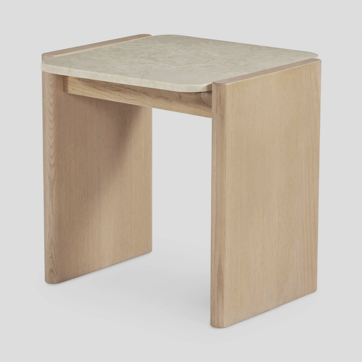 VISO End Table – Curved Minimalism in Wood & Stone
