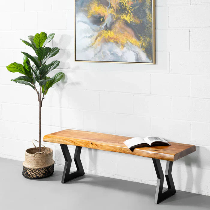 TIME – Acacia Live Edge Bench with Hourglass Black Legs