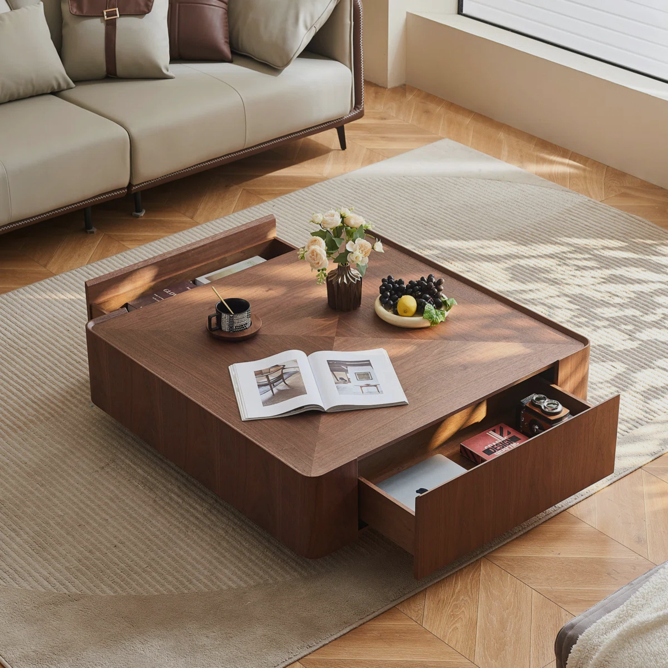 Velmor Coffee Table – Sculpted Warmth in Walnut