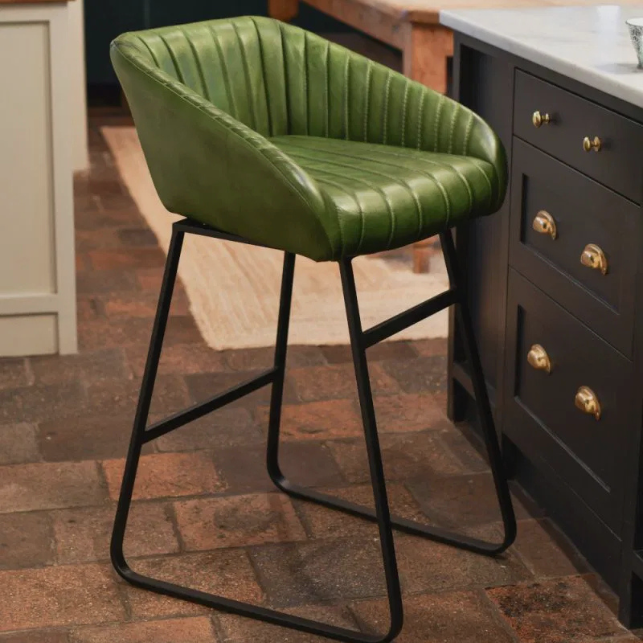 WEXFORD Bar Stool – Tufted Grace in Forest Green Leather