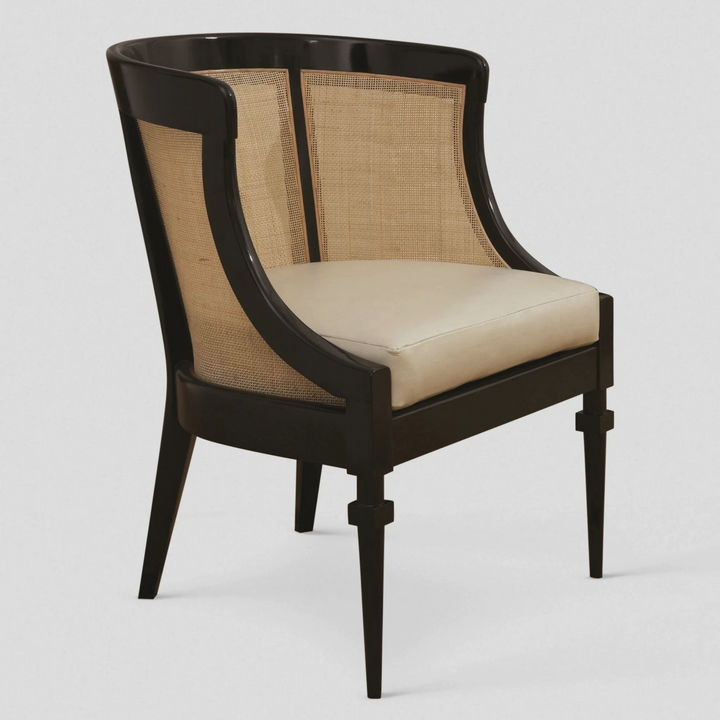 SOREL Cane Barrel Chair – Parisian Poise in Ebony & Natural