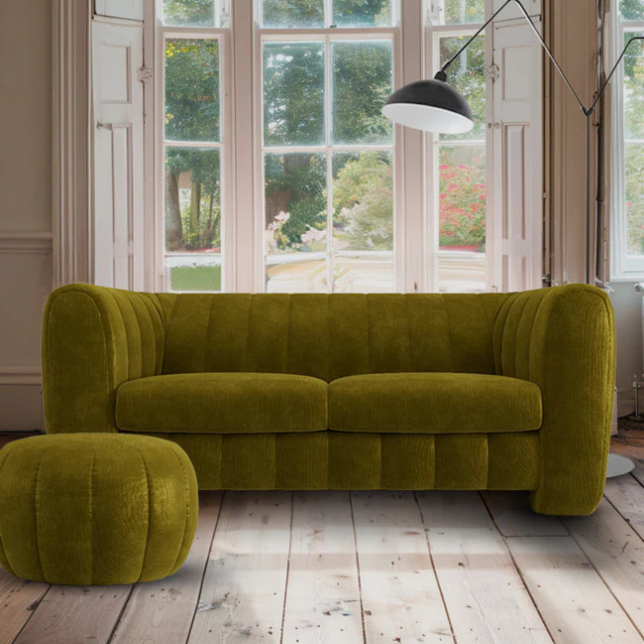 MILO Curved Corduroy Loveseat – Retro Cool in Olive Moss