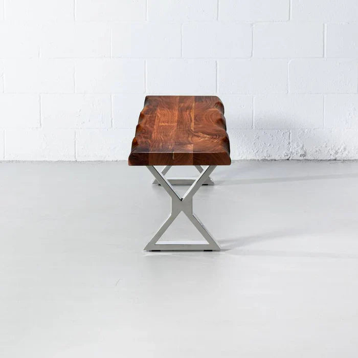 Colbert – Acacia Live Edge Wood Bench with Chrome X-Shaped Legs