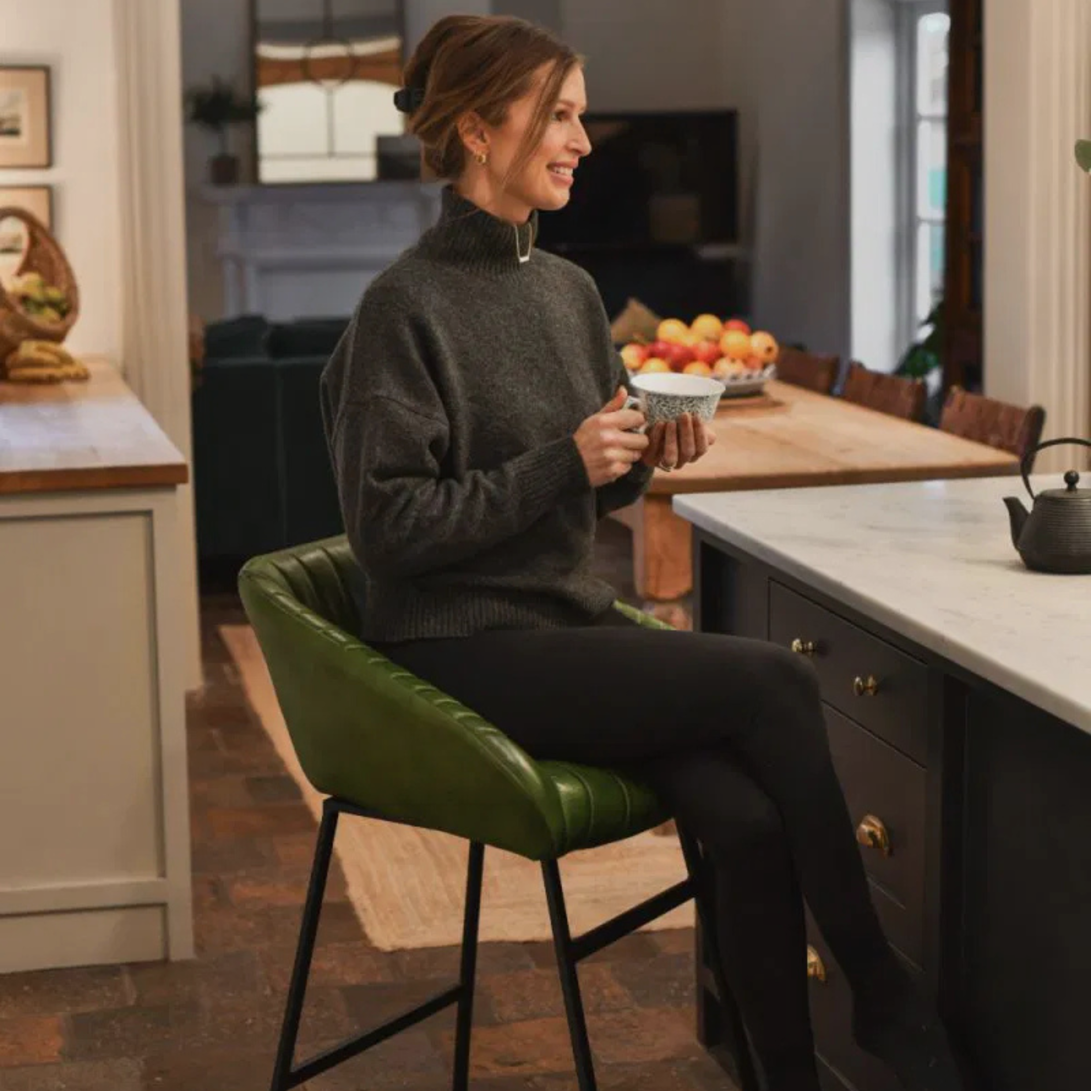 WEXFORD Bar Stool – Tufted Grace in Forest Green Leather