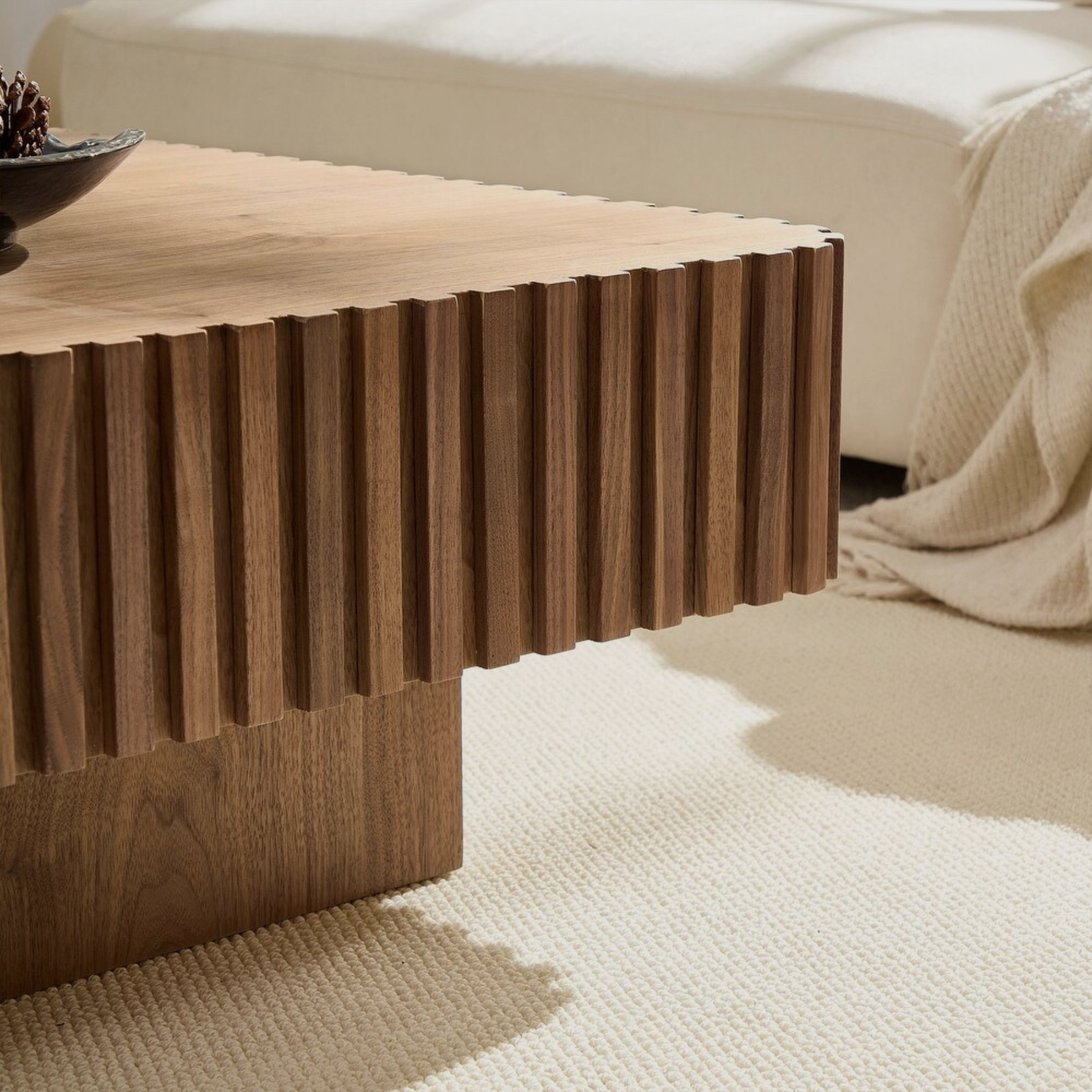 Rivo Coffee Table – Sculpted Boldness in Walnut
