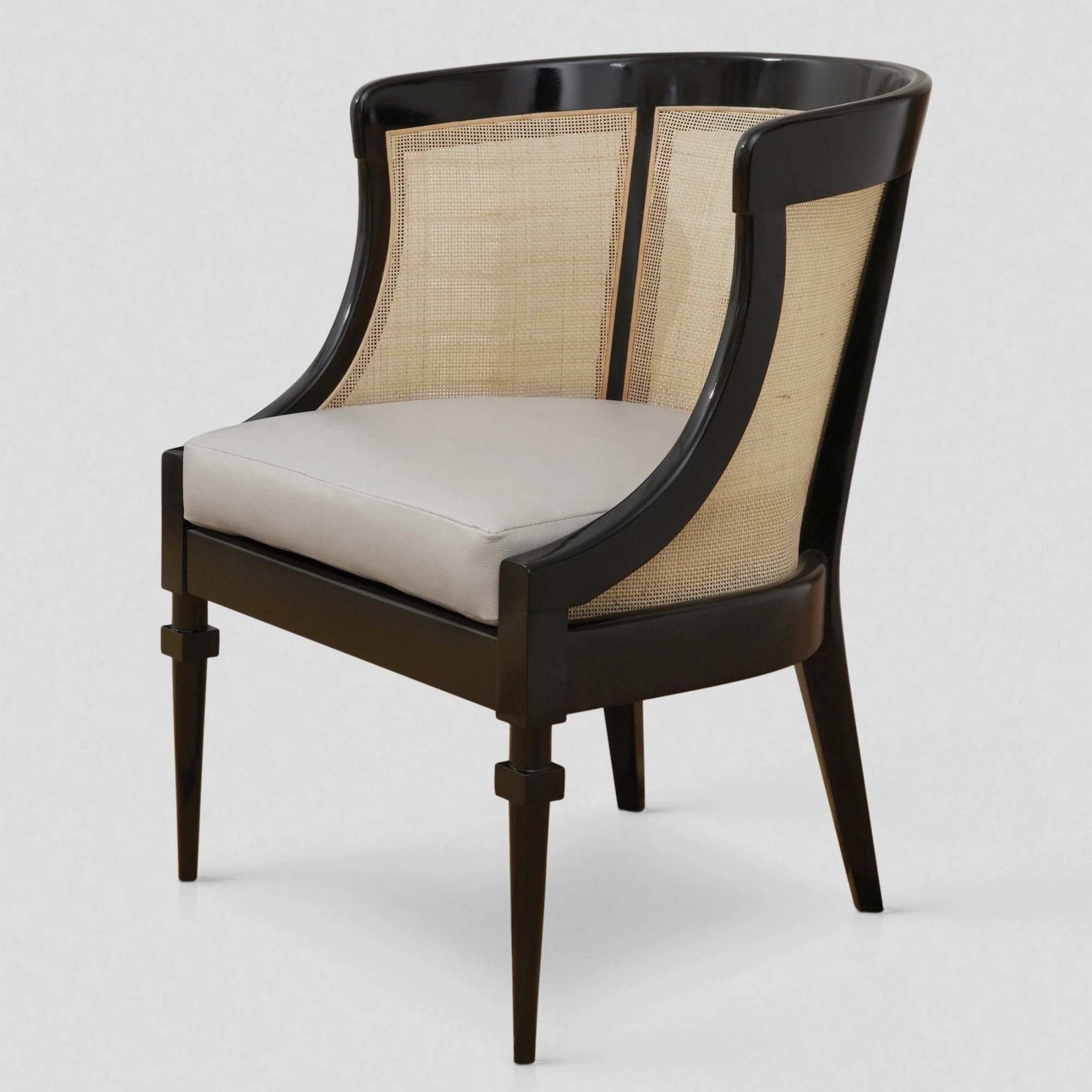 SOREL Cane Barrel Chair – Parisian Poise in Ebony & Natural