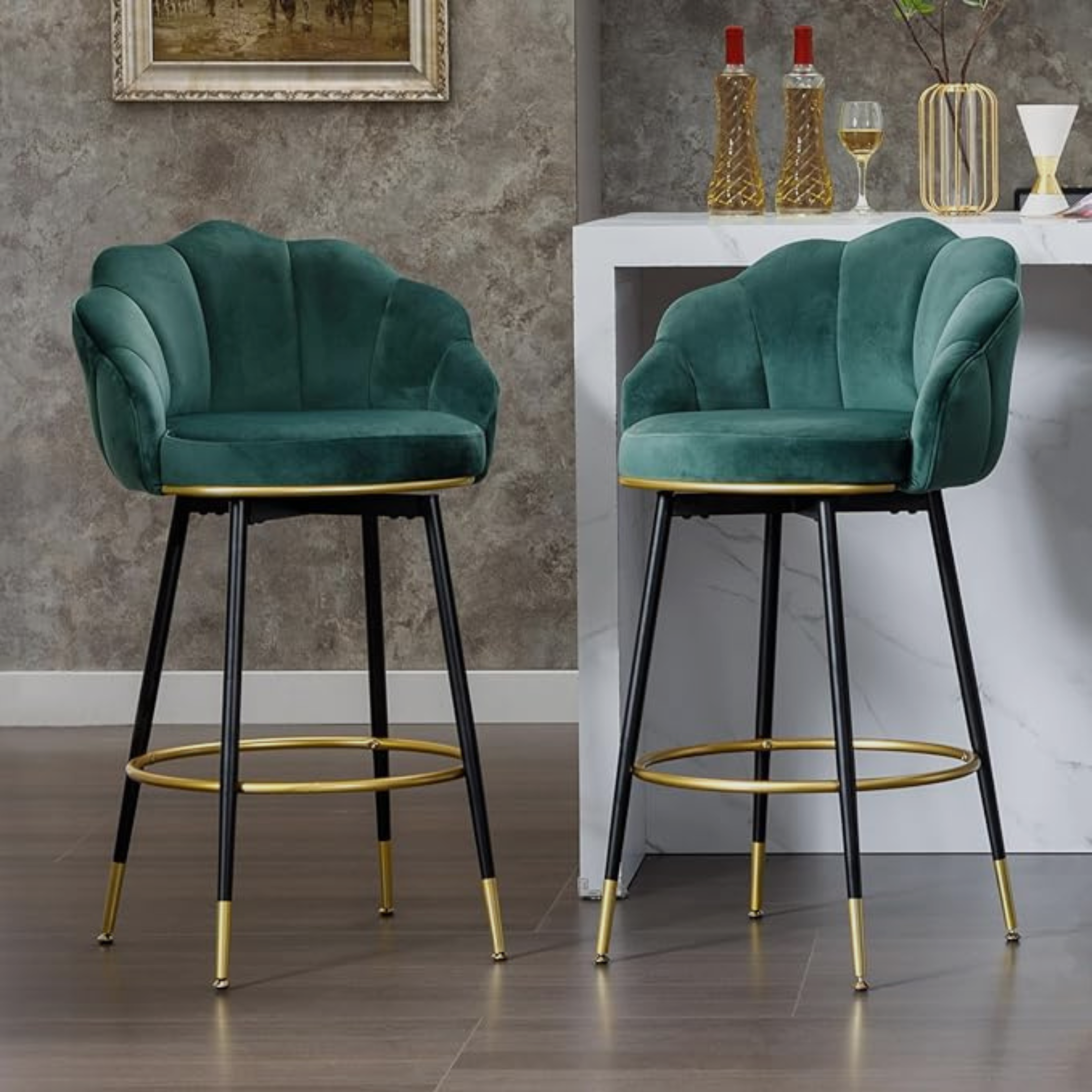 DAHLIA Bar Stool – Petal-Back Elegance in Emerald Velvet