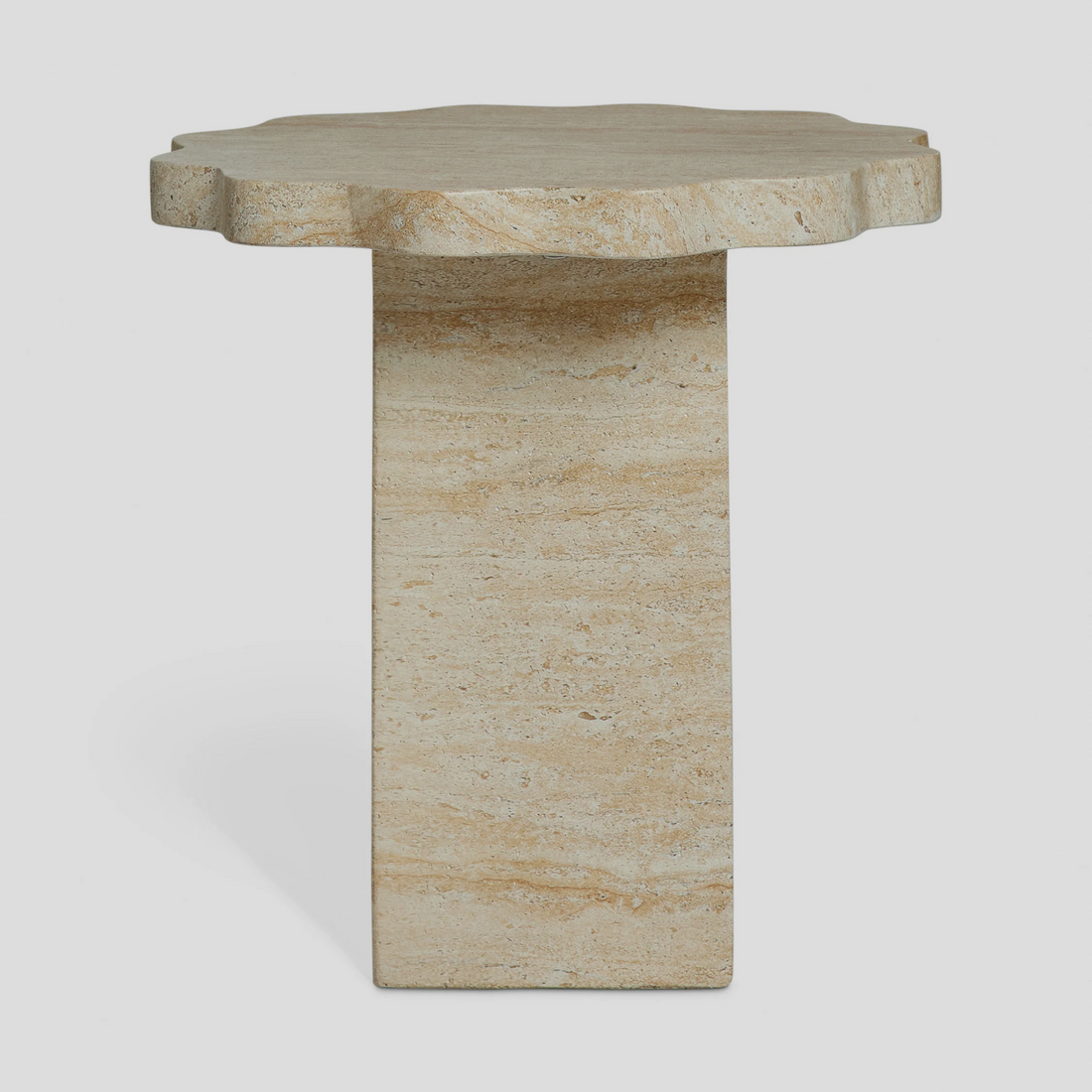 RIAVA End Table – Organic Form in Honed Travertine