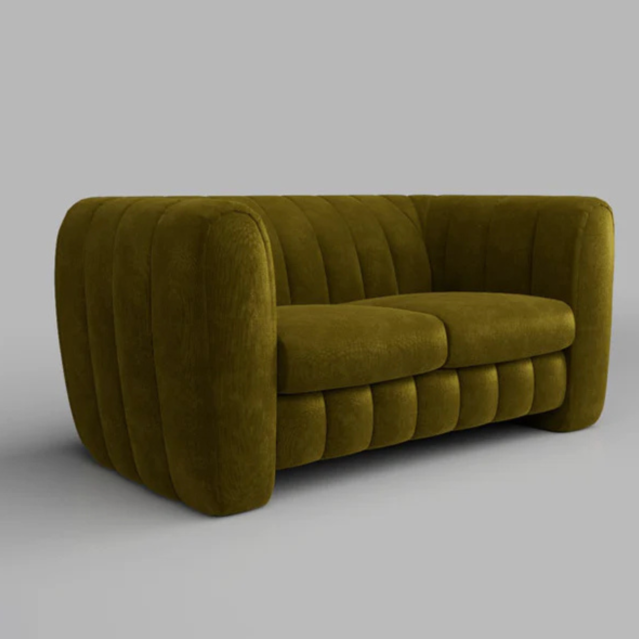 MILO Curved Corduroy Loveseat – Retro Cool in Olive Moss