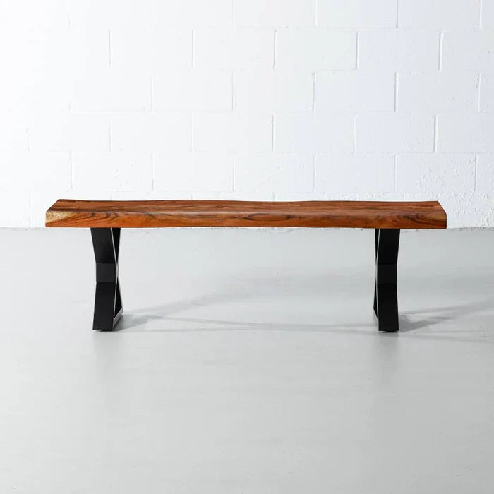 Acacia Live Edge Bench – Natural Character on Industrial Black X-Legs
