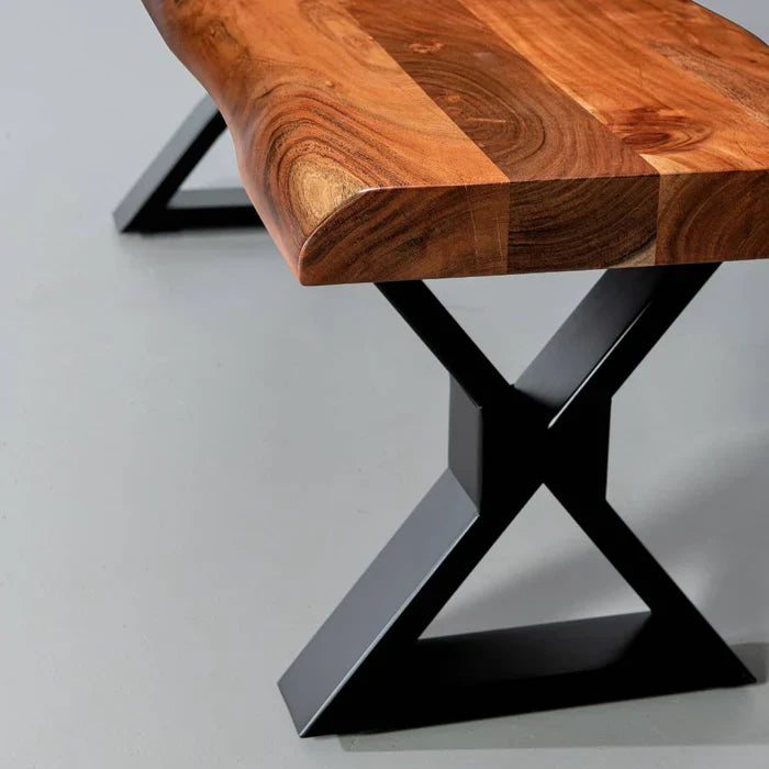 Acacia Live Edge Bench – Natural Character on Industrial Black X-Legs