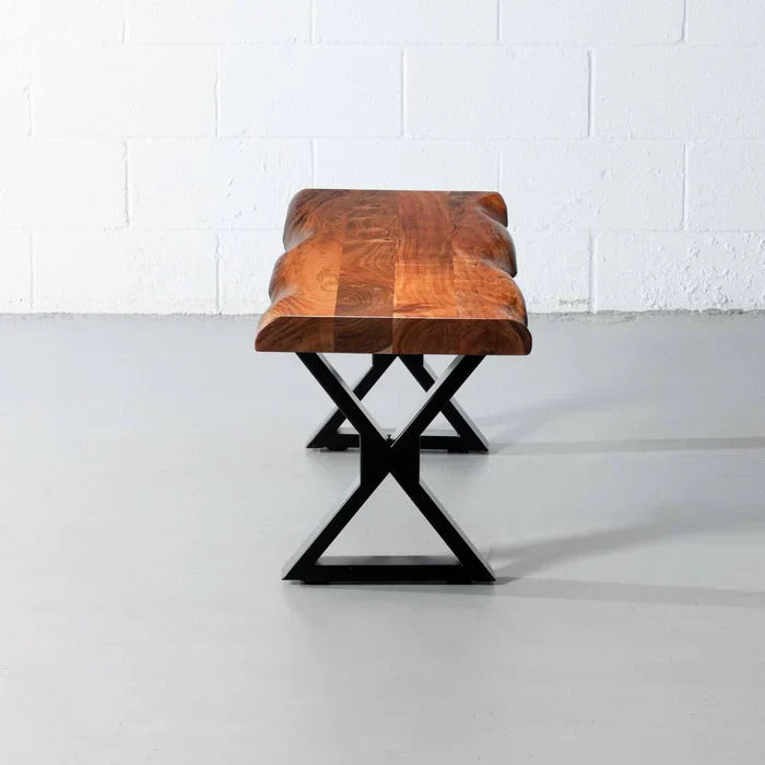 Acacia Live Edge Bench – Natural Character on Industrial Black X-Legs