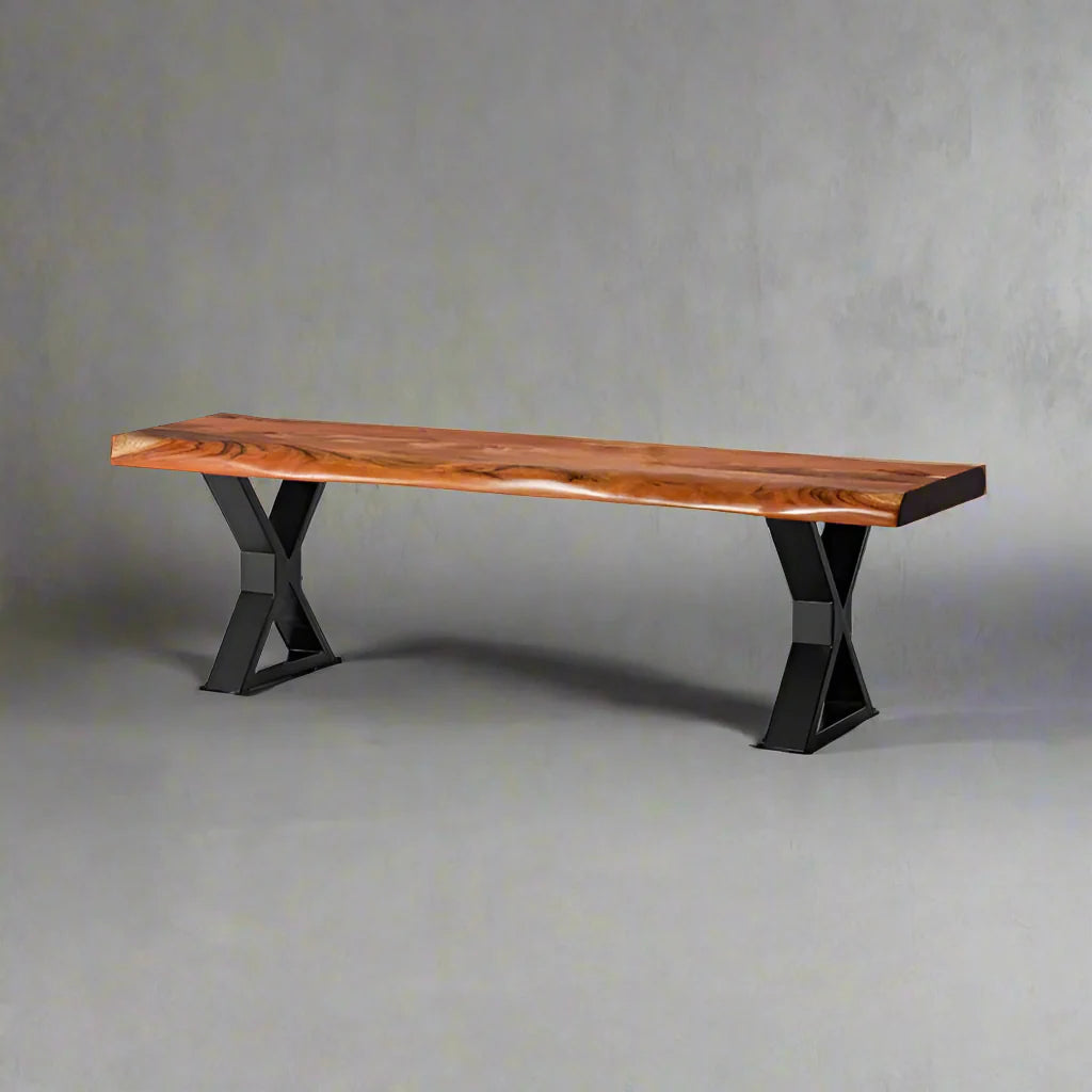 Acacia Live Edge Bench – Natural Character on Industrial Black X-Legs