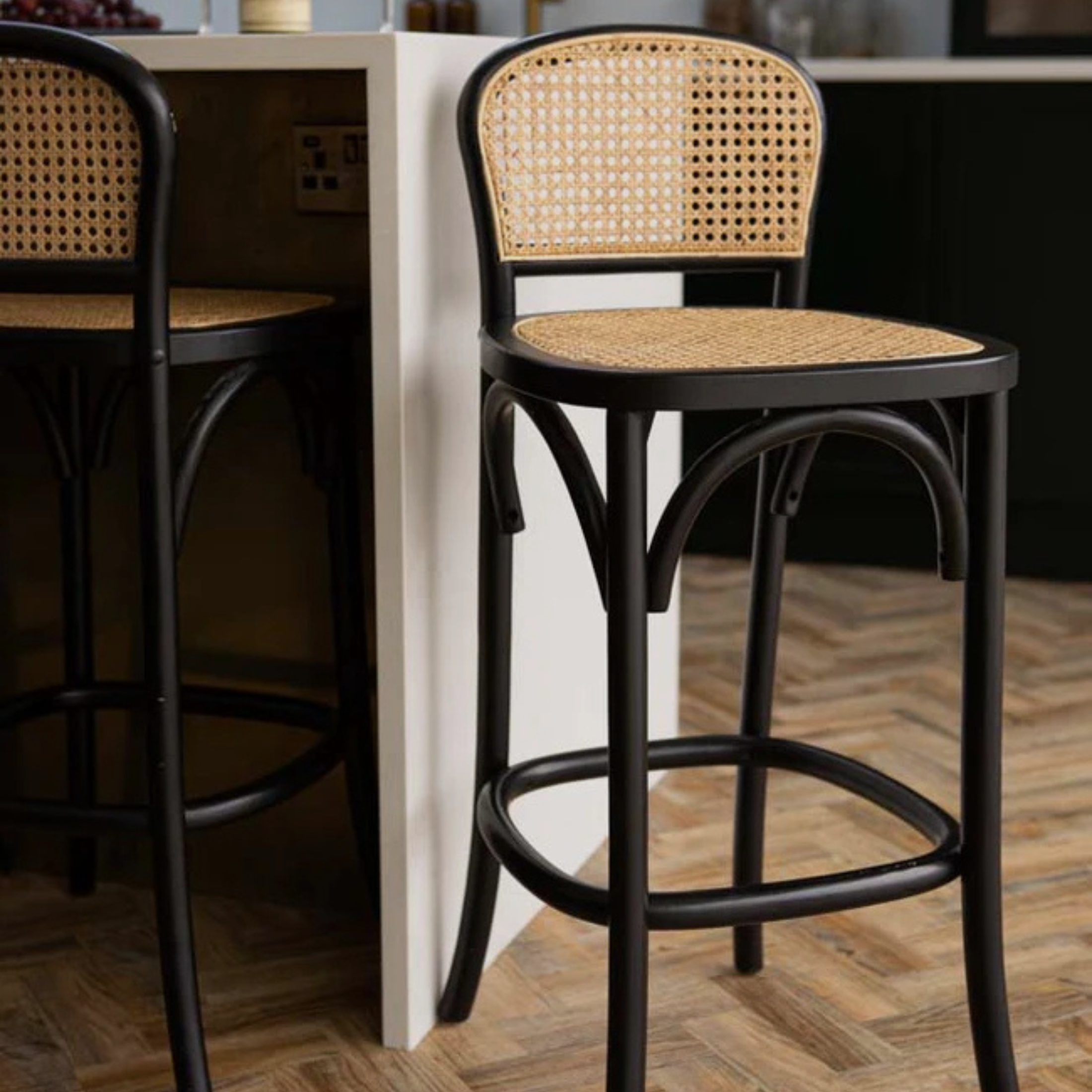 ARLO Bar Stool – Classic Cane in Black and Natural