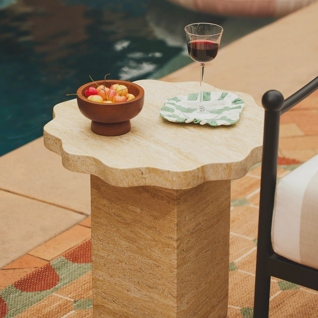 RIAVA End Table – Organic Form in Honed Travertine