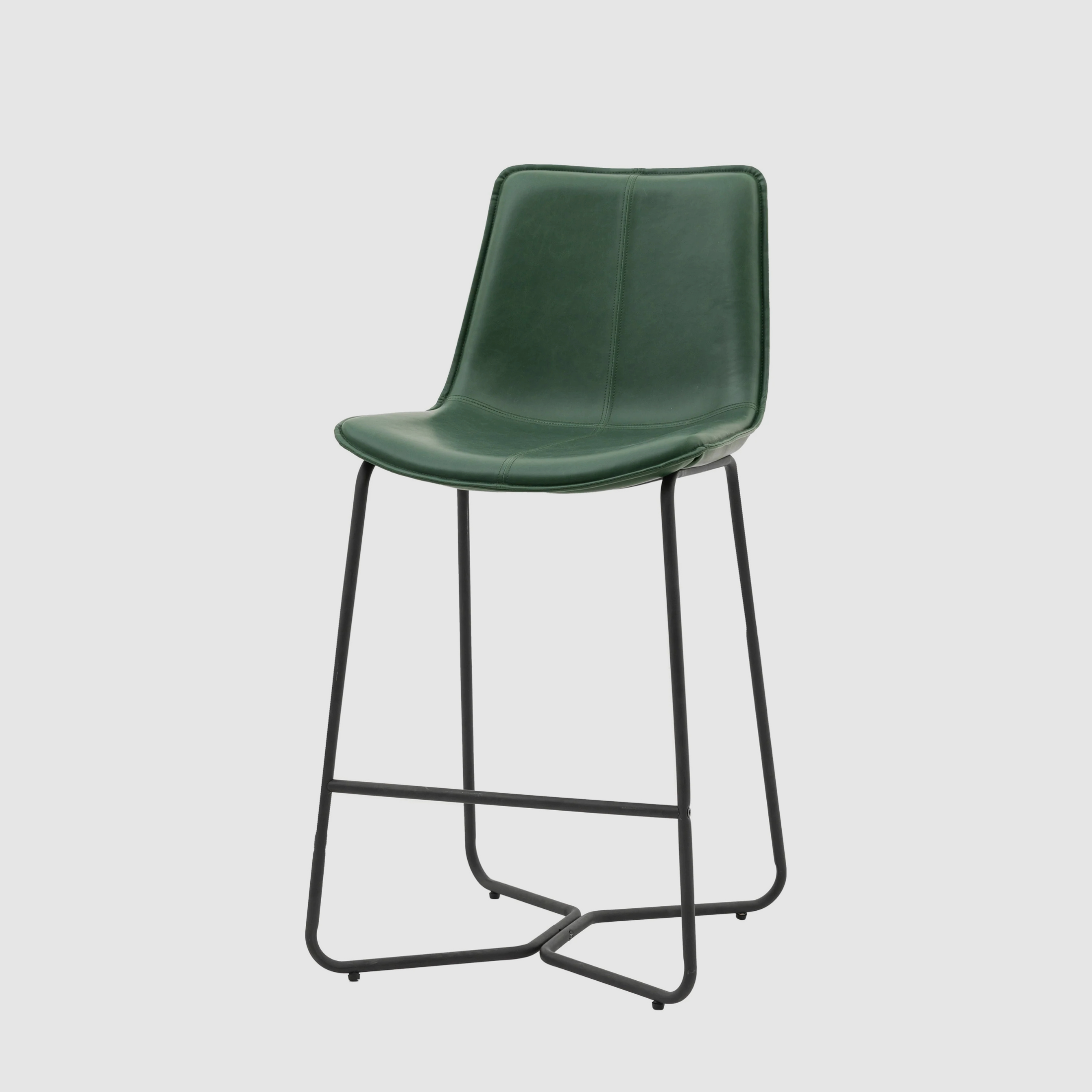 LENNON Bar Stool – Sculpted Simplicity in Forest Green Leather