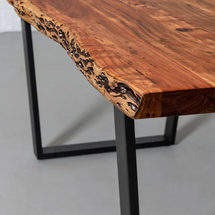 Ridge Acacia Live Edge Table – Natural Grain with Black U-Legs
