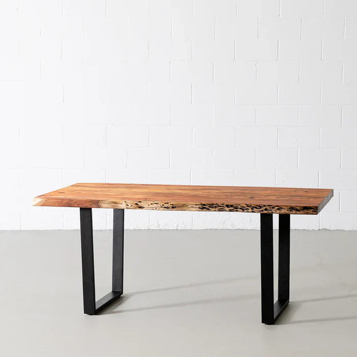 Ridge Acacia Live Edge Table – Natural Grain with Black U-Legs