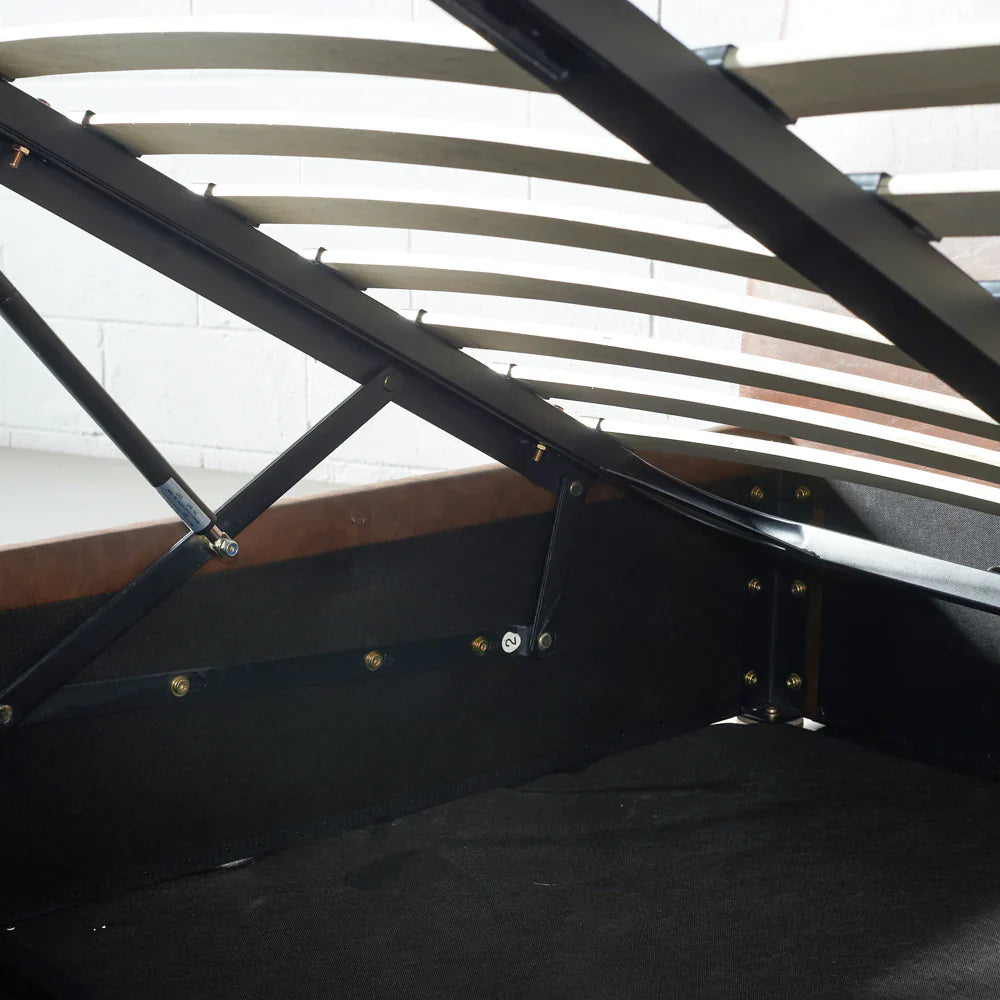 HARPER – Brown Vegan Leather Lift-Up Storage Platform Bed