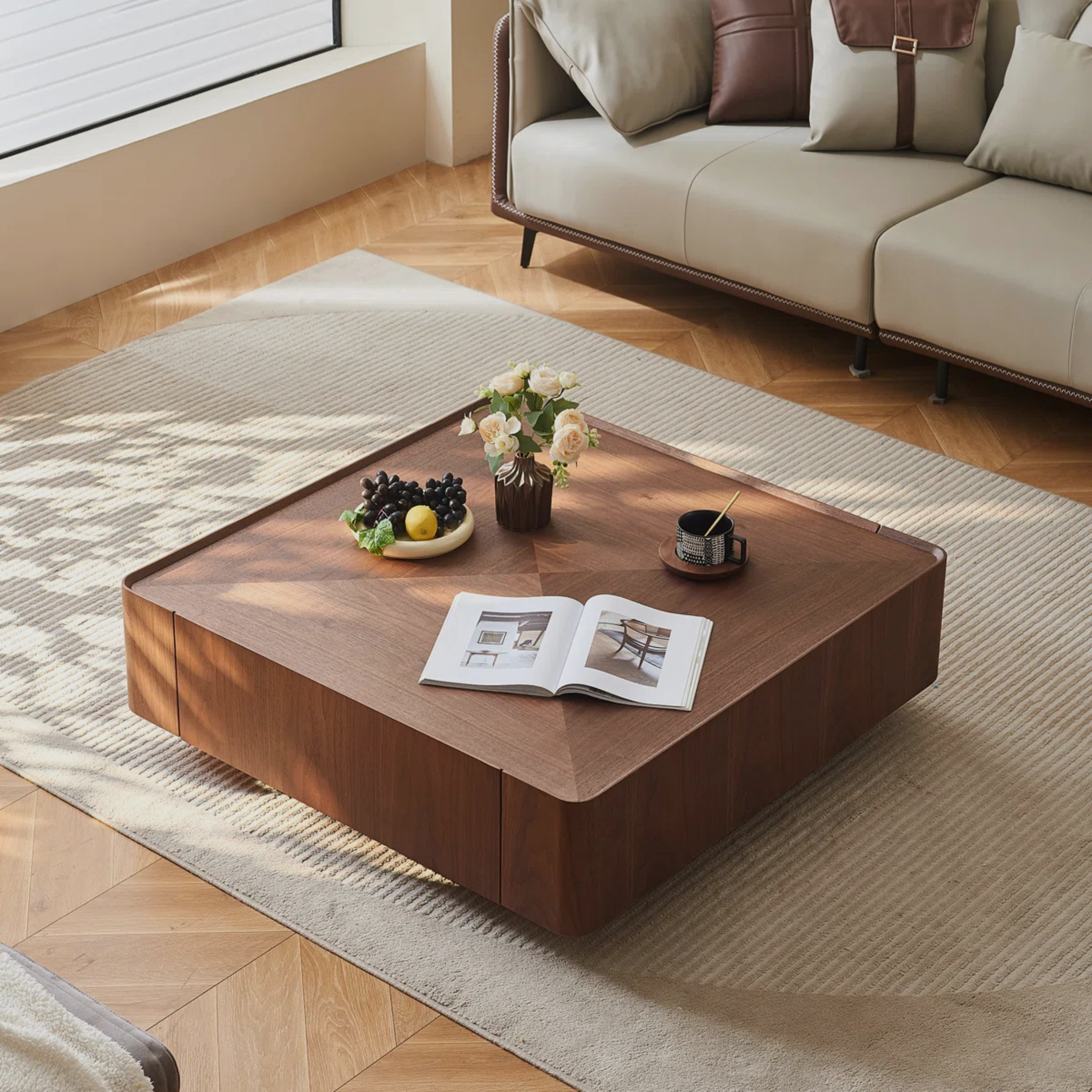 Velmor Coffee Table – Sculpted Warmth in Walnut