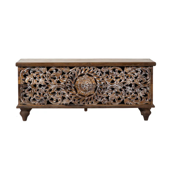 Avira Hand-Carved Wooden Trunk