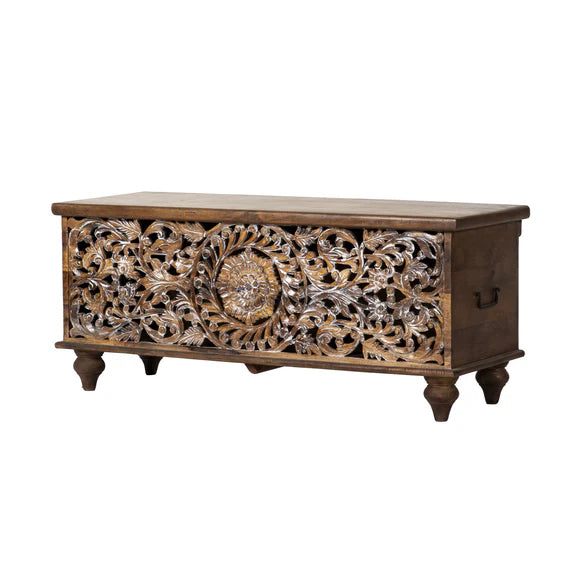 Avira Hand-Carved Wooden Trunk